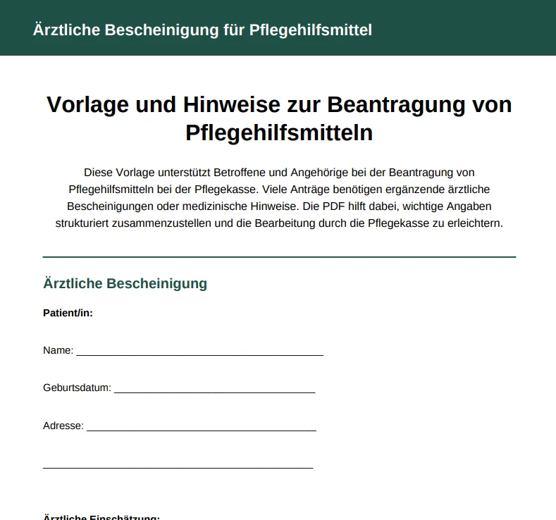 Ärztliche Bescheinigung für Pflegehilfsmittel
