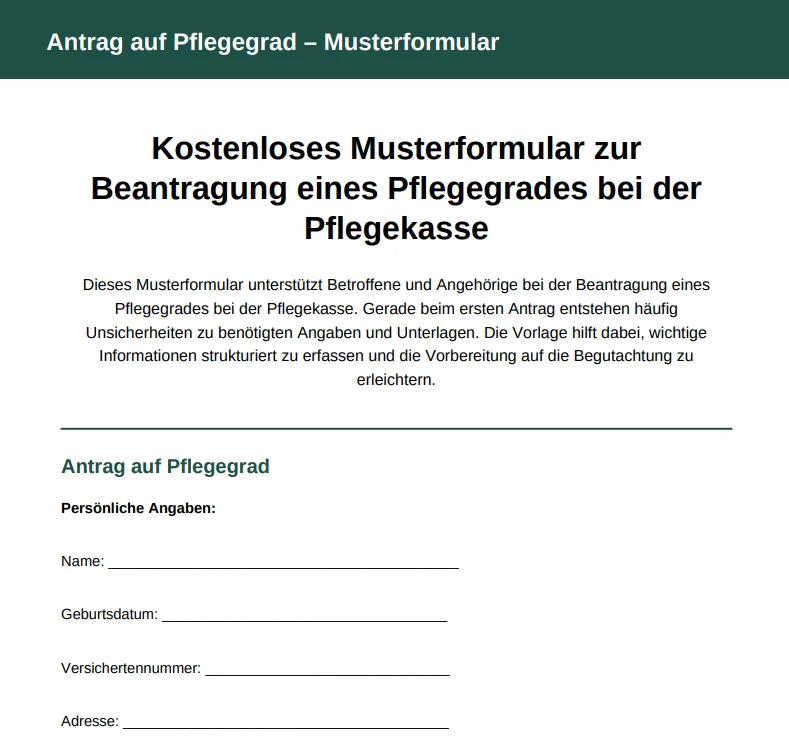 Antrag auf Pflegegrad – Musterformular