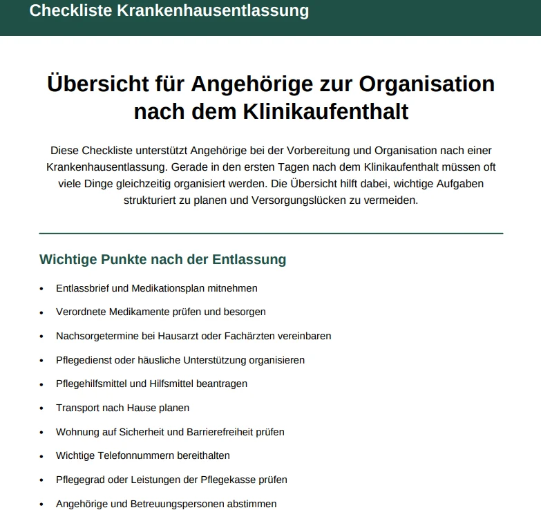 Checkliste Krankenhausentlassung