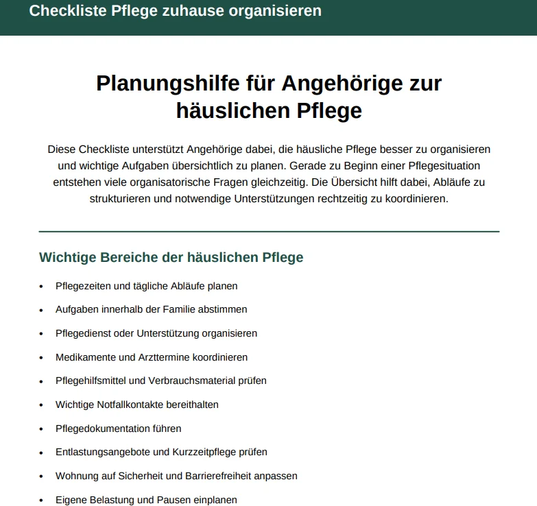 Checkliste Pflege zuhause organisieren