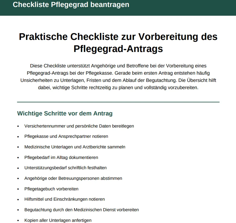 Checkliste Pflegegrad beantragen