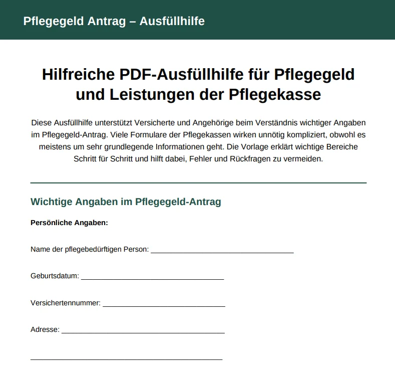 Pflegegeld Antrag – Ausfüllhilfe