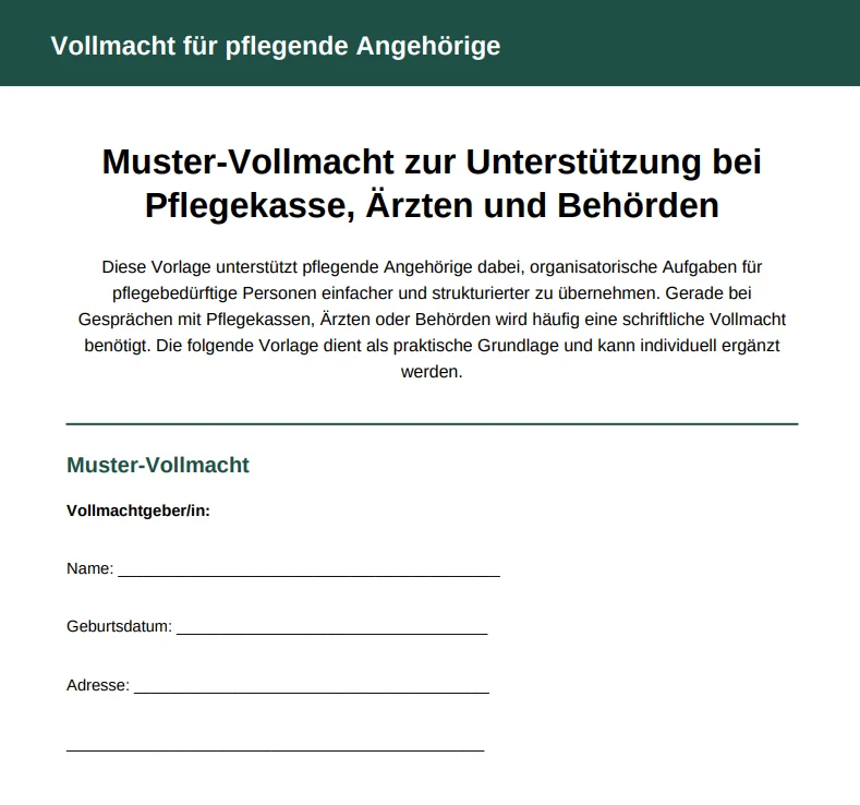 Vollmacht für pflegende Angehörige