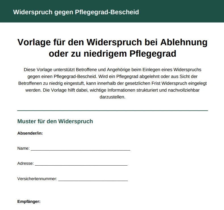 Widerspruch gegen Pflegegrad-Bescheid
