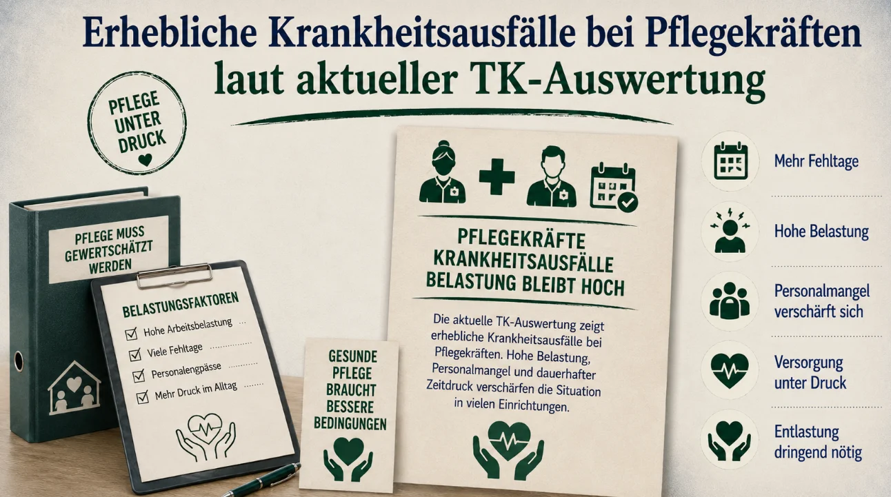 Erhebliche Krankheitsausfälle bei Pflegekräften laut aktueller TK-Auswertung