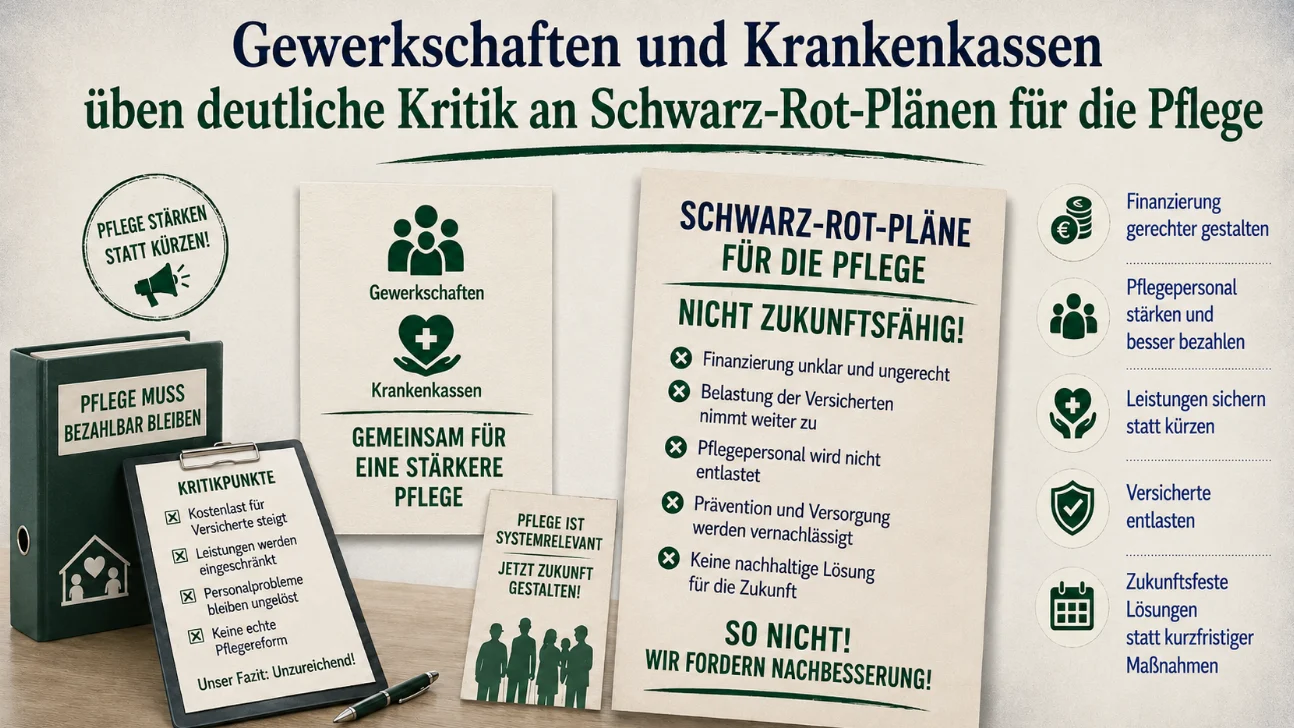 Gewerkschaften und Krankenkassen üben deutliche Kritik an Schwarz-Rot-Plänen für die Pflege