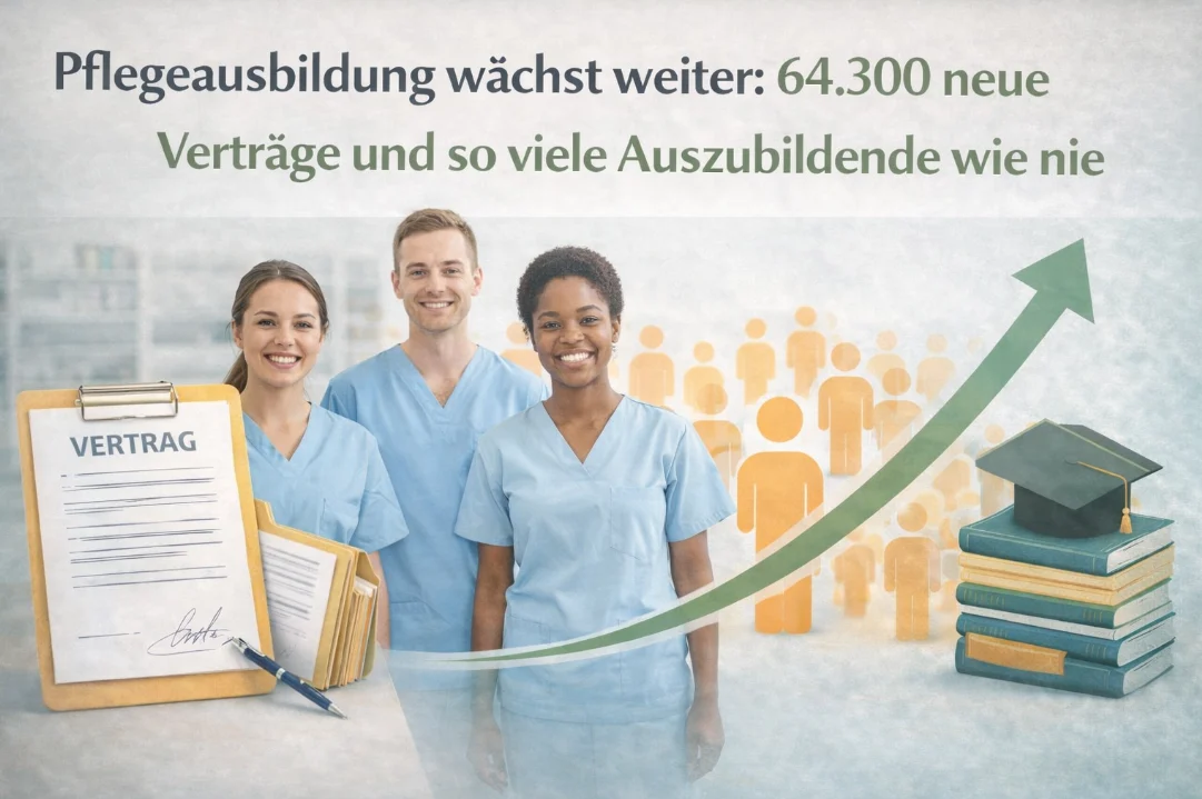 Pflegeausbildung wächst weiter: 64.300 neue Verträge und so viele Auszubildende wie nie