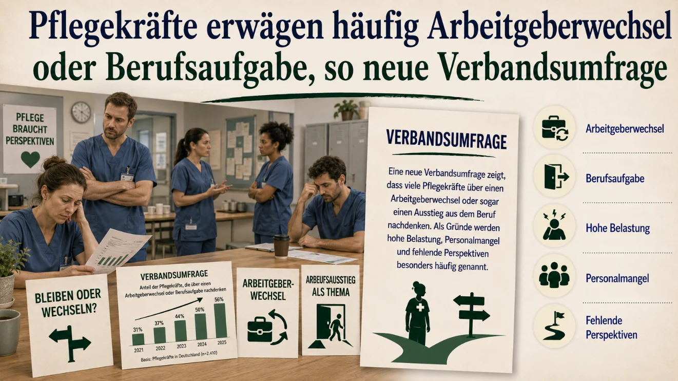 Pflegekräfte erwägen häufig Arbeitgeberwechsel oder Berufsaufgabe, so neue Verbandsumfrage