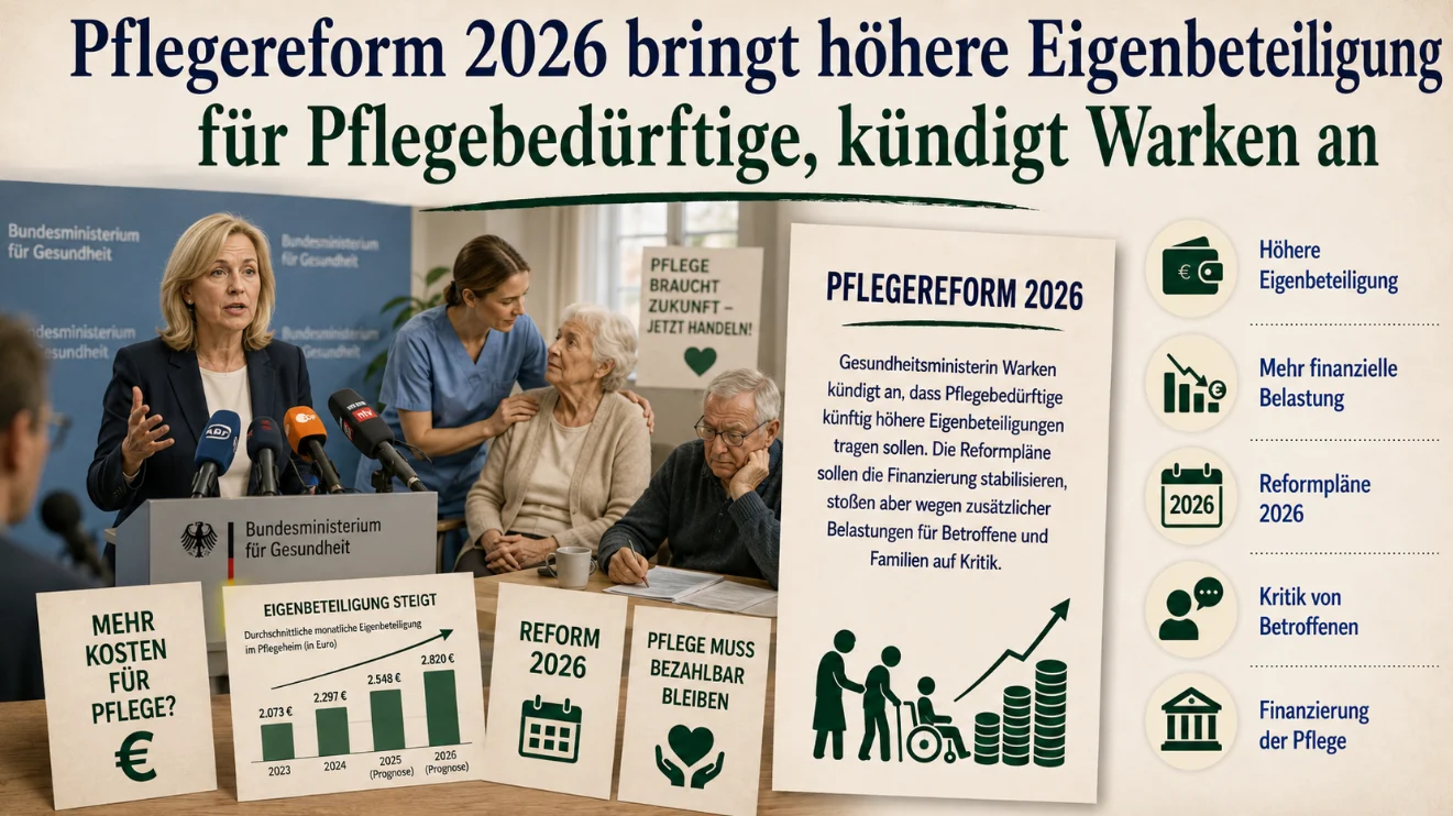 Pflegereform 2026 bringt höhere Eigenbeteiligung für Pflegebedürftige, kündigt Warken an