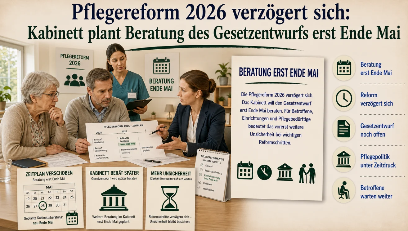 Pflegereform 2026 verzögert sich: Kabinett plant Beratung des Gesetzentwurfs erst Ende Mai
