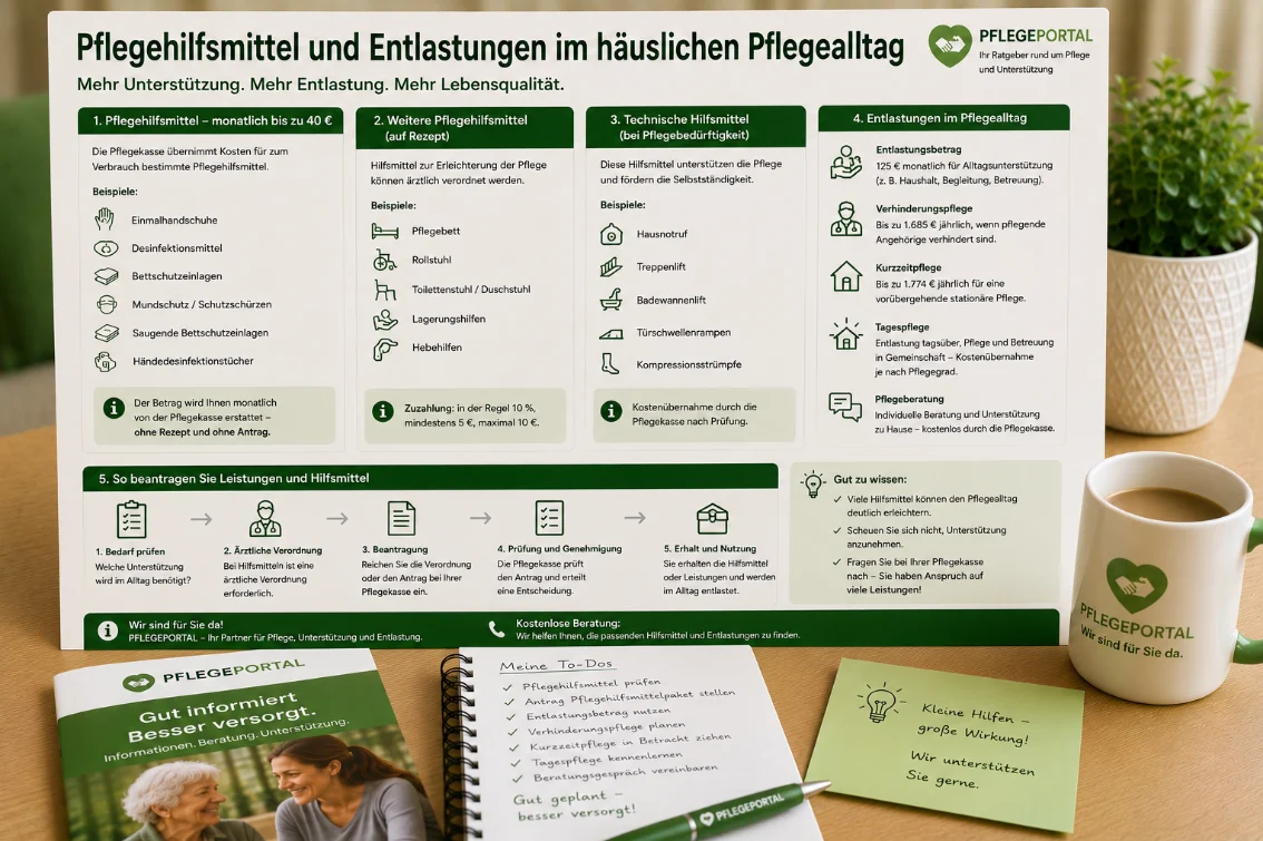 Pflegehilfsmittel und Entlastungen im häuslichen Pflegealltag