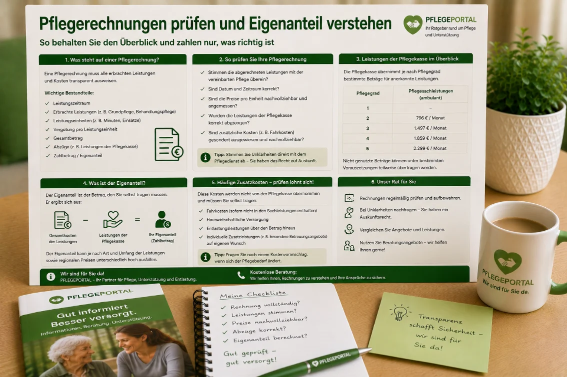 Pflegerechnungen prüfen und Eigenanteil verstehen