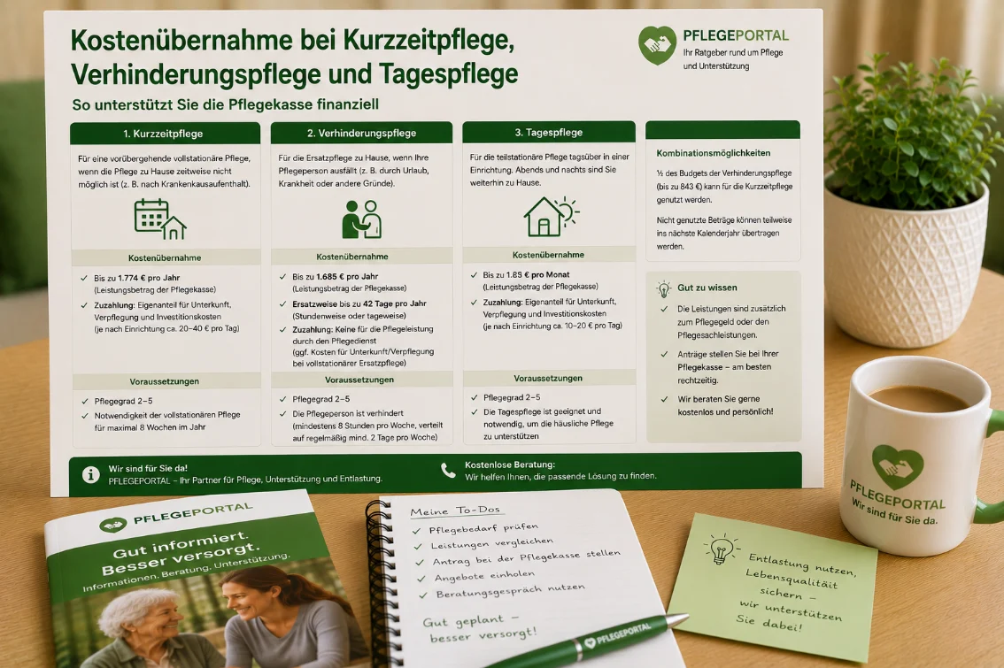 Kostenübernahme bei Kurzzeitpflege Verhinderungspflege und Tagespflege