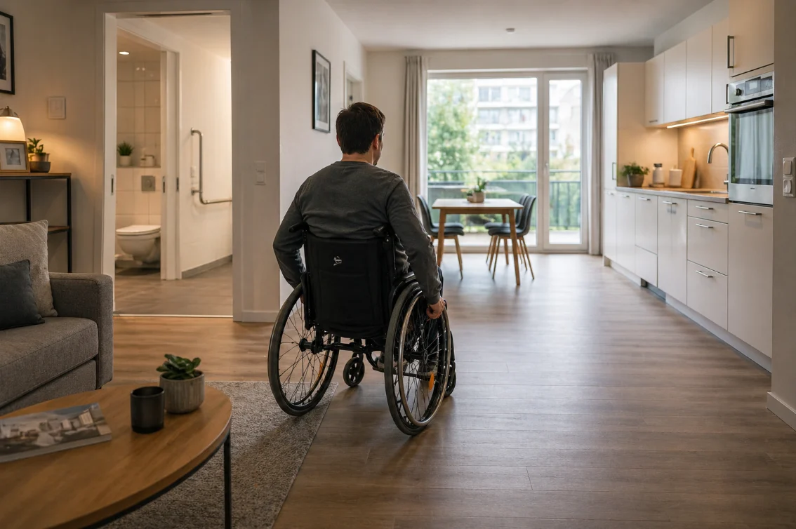 Rollstuhl in einer barrierearmen Wohnung