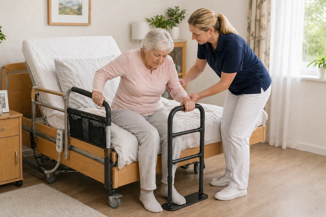 Bettgriff und Aufrichthilfe am Pflegebett
