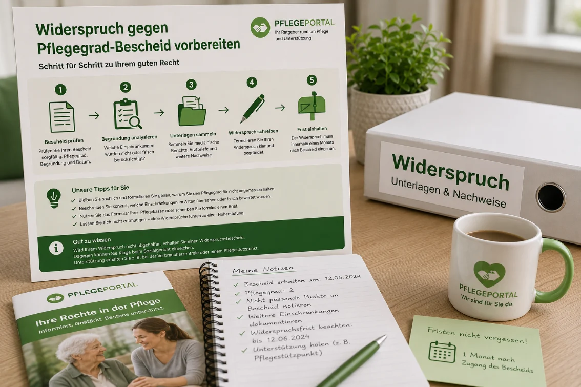 Widerspruch gegen Pflegegrad Bescheid vorbereiten