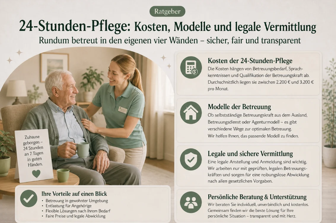 24-Stunden-Pflege: Kosten, Modelle und legale Vermittlung