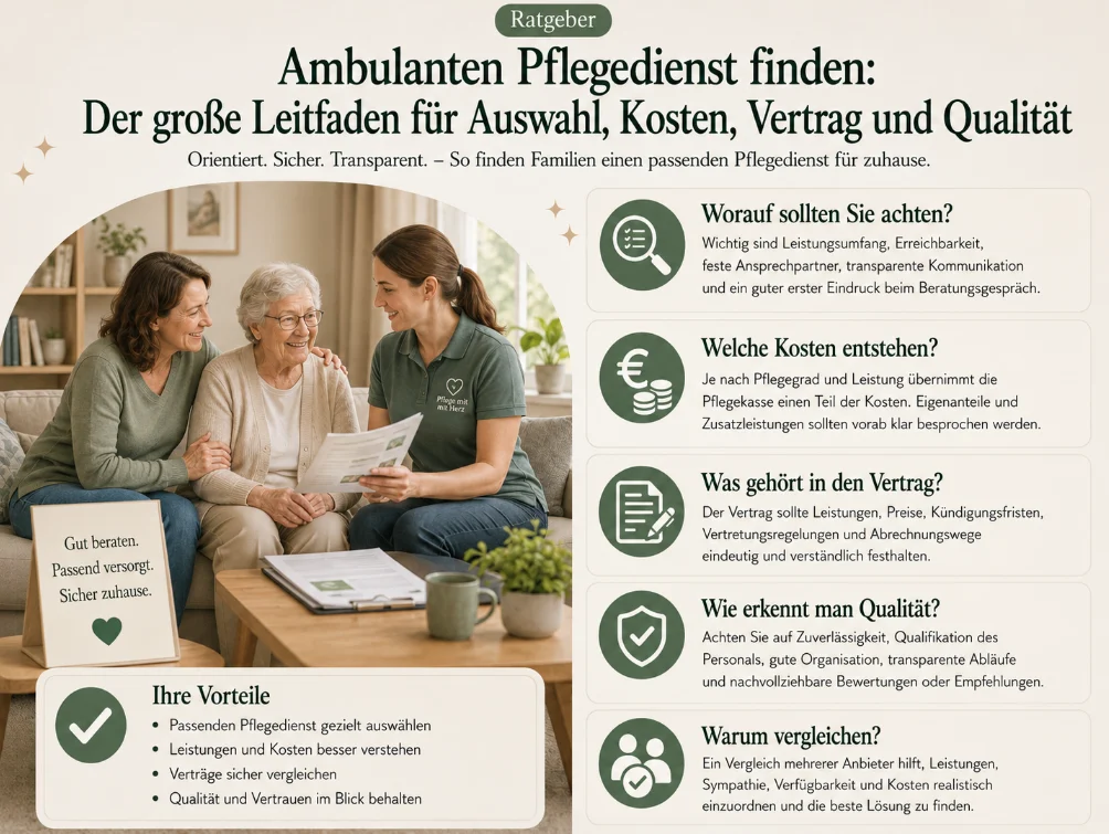 Ambulanten Pflegedienst finden: Der große Leitfaden für Auswahl, Kosten, Vertrag und Qualität