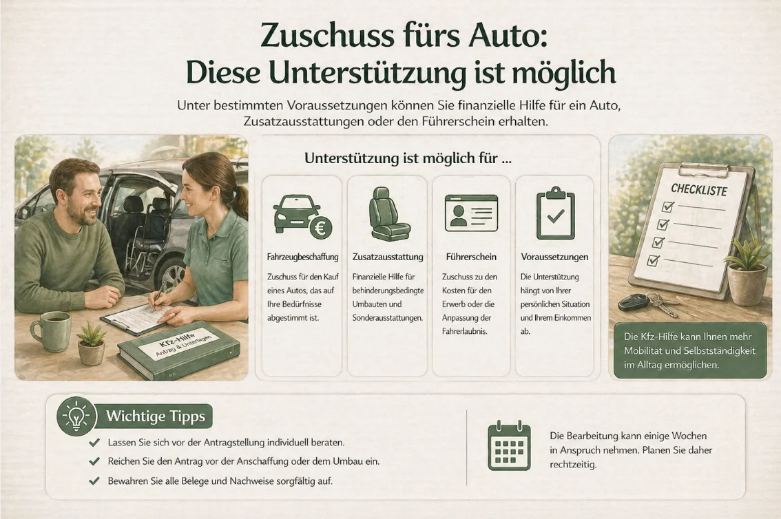 Auto Zuschuss bei Pflege und Behinderung: Wer bekommt Kraftfahrzeughilfe?