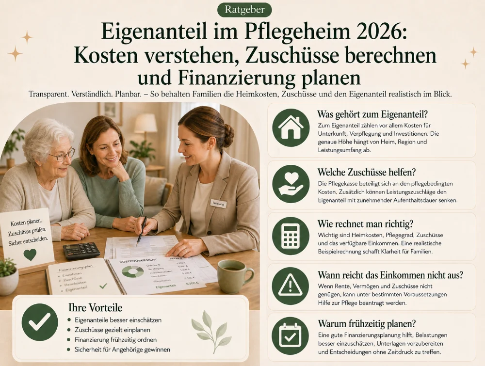 Eigenanteil im Pflegeheim 2026: Kosten verstehen, Zuschüsse berechnen und Finanzierung planen