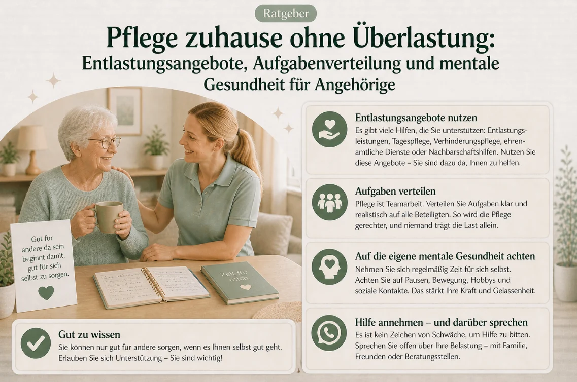 Pflege zuhause ohne Überlastung: Entlastungsangebote, Aufgabenverteilung und mentale Gesundheit für Angehörige
