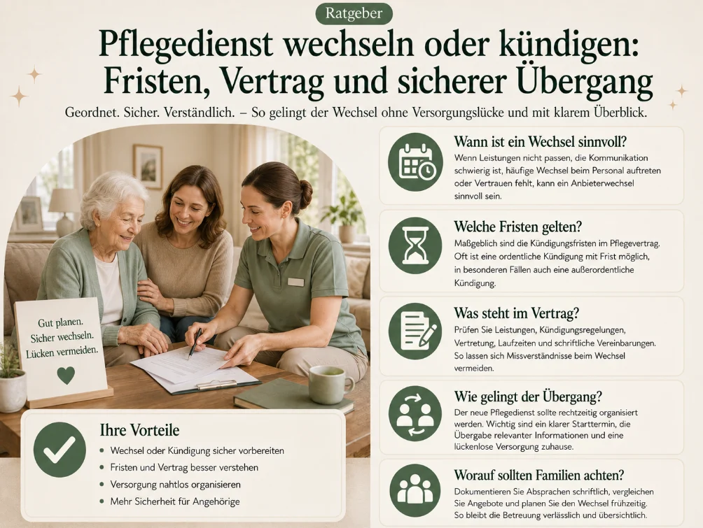 Pflegedienst wechseln oder kündigen: Fristen, Vertrag und sicherer Übergang