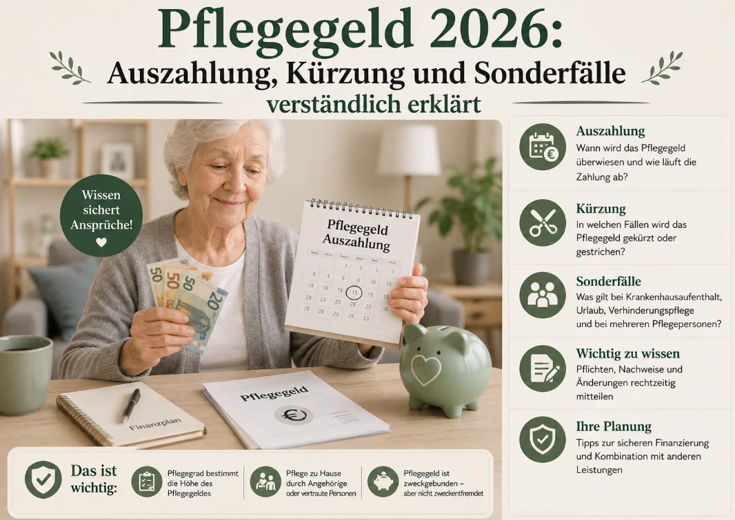 Pflegegeld 2026: Auszahlung, Kürzung und Sonderfälle verständlich erklärt