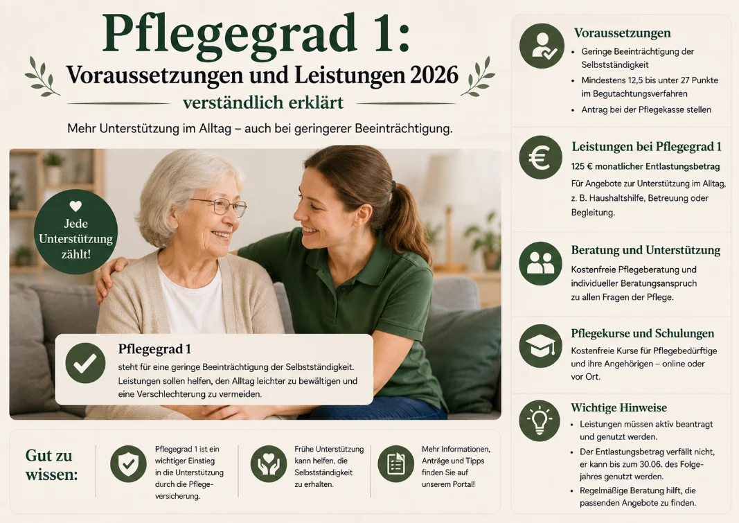 Pflegegrad 1: Voraussetzungen und Leistungen 2026 verständlich erklärt