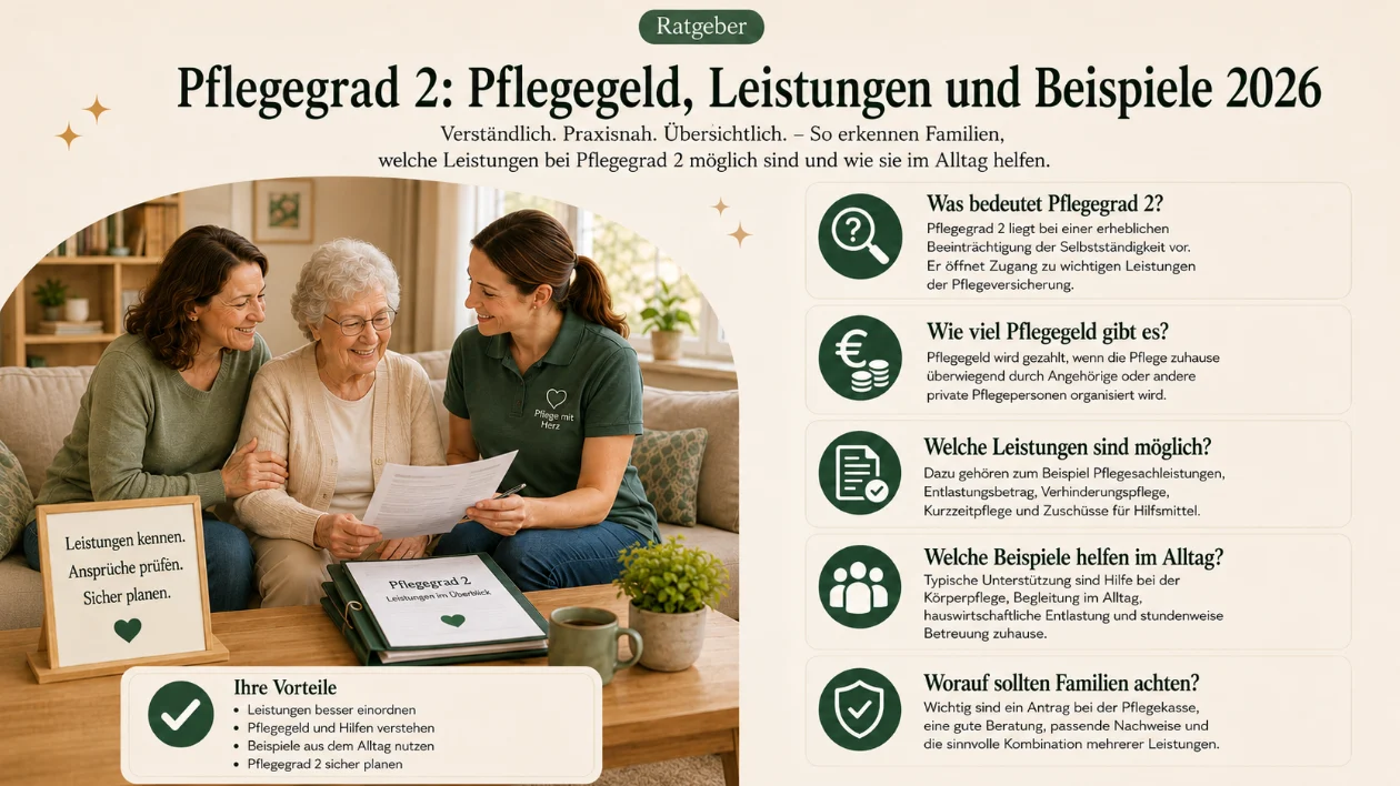 Pflegegrad 2: Pflegegeld, Leistungen und Beispiele 2026