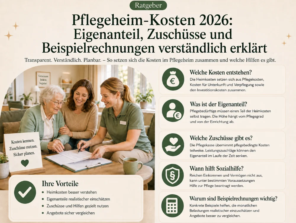 Pflegeheim-Kosten 2026: Eigenanteil, Zuschüsse und Beispielrechnungen verständlich erklärt