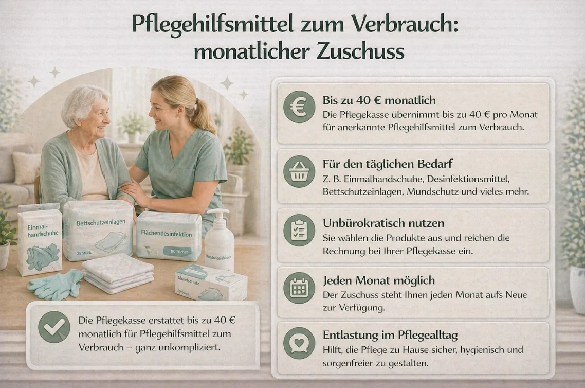 Pflegehilfsmittel zum Verbrauch: monatlicher Zuschuss