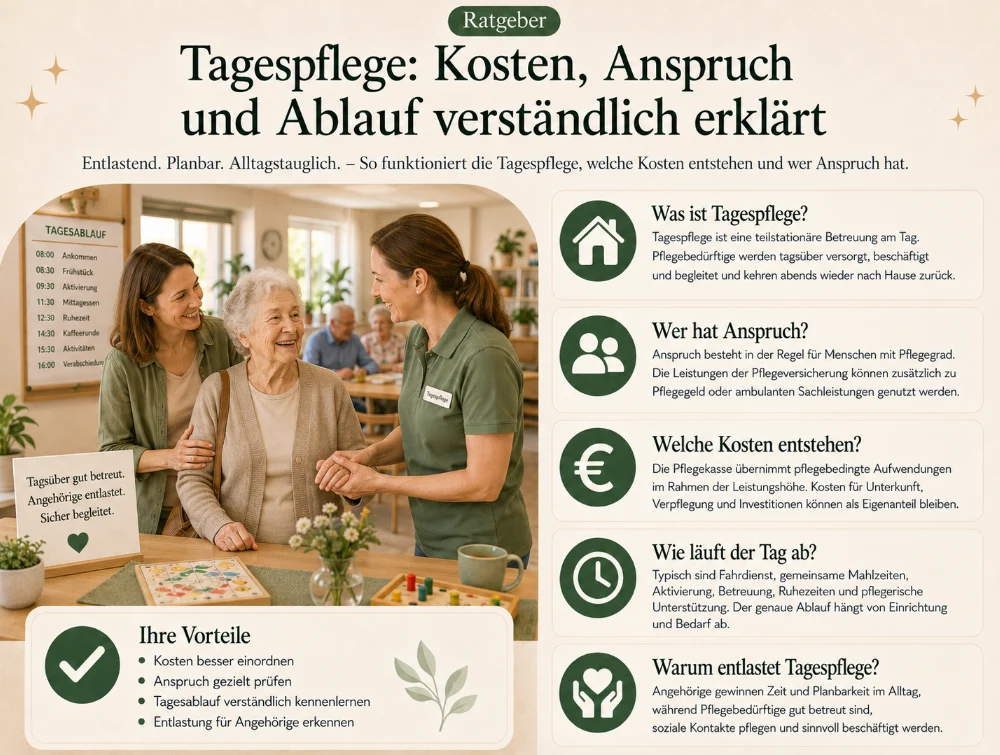 Tagespflege: Kosten, Anspruch und Ablauf verständlich erklärt