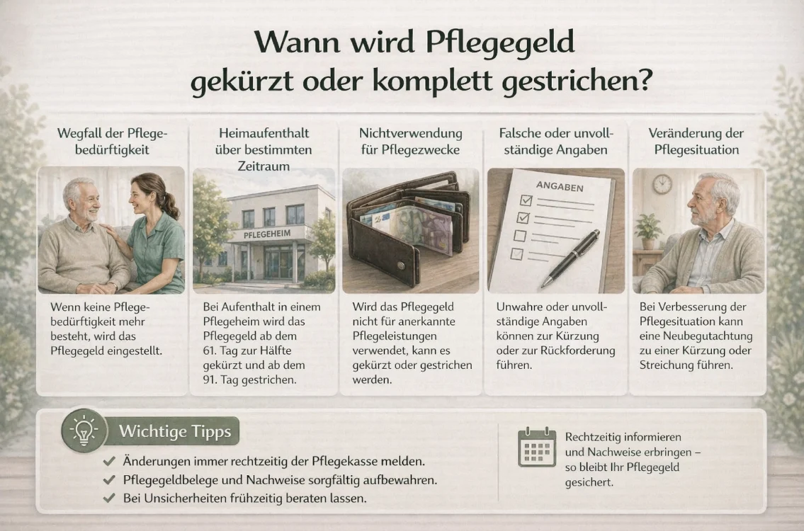 Wann wird Pflegegeld gekürzt oder komplett gestrichen?
