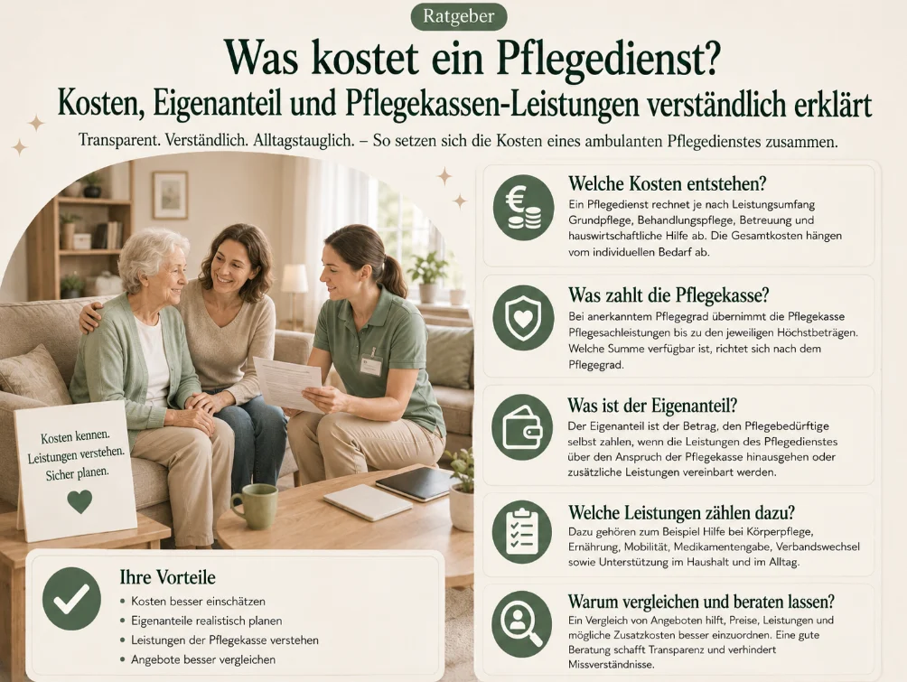 Was kostet ein Pflegedienst? Kosten, Eigenanteil und Pflegekassen-Leistungen verständlich erklärt
