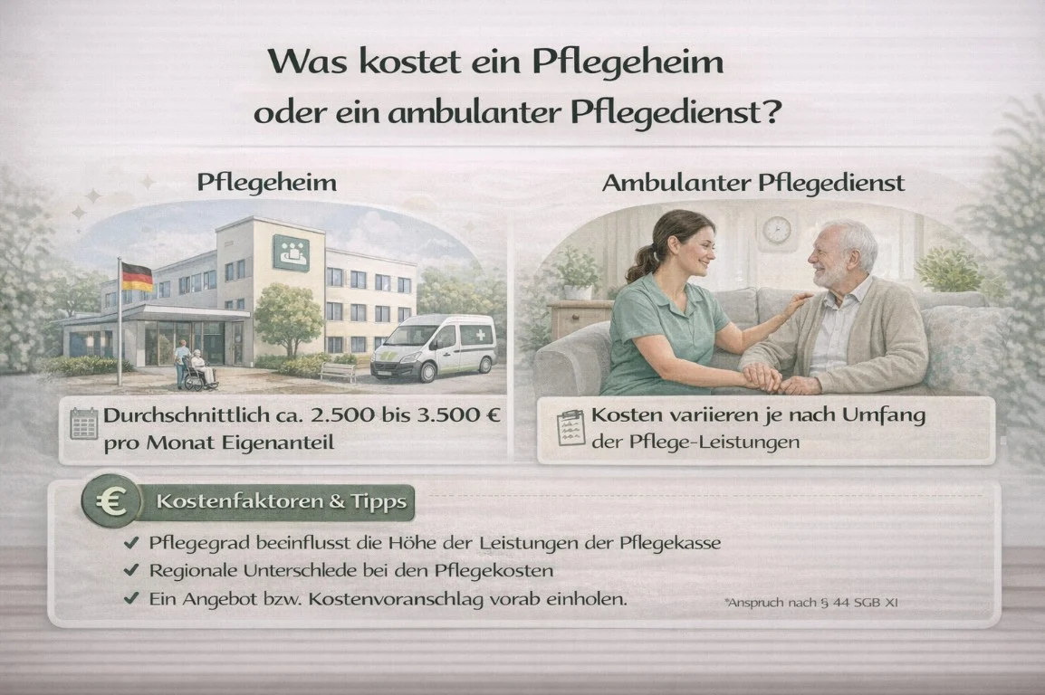 Was kostet ein Pflegeheim oder ein ambulanter Pflegedienst?