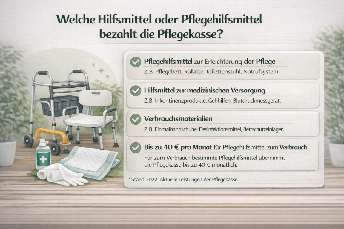 Welche Hilfsmittel oder Pflegehilfsmittel bezahlt die Pflegekasse?