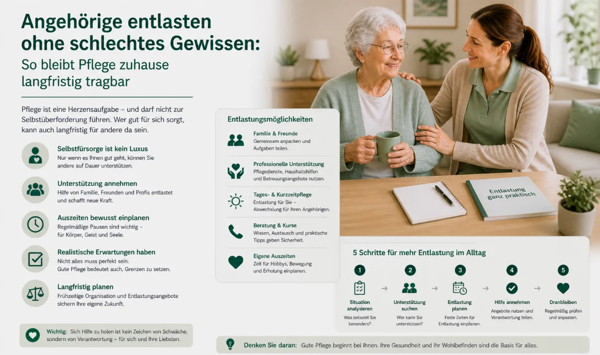 Angehörige entlasten ohne schlechtes Gewissen: So bleibt Pflege zuhause langfristig tragbar