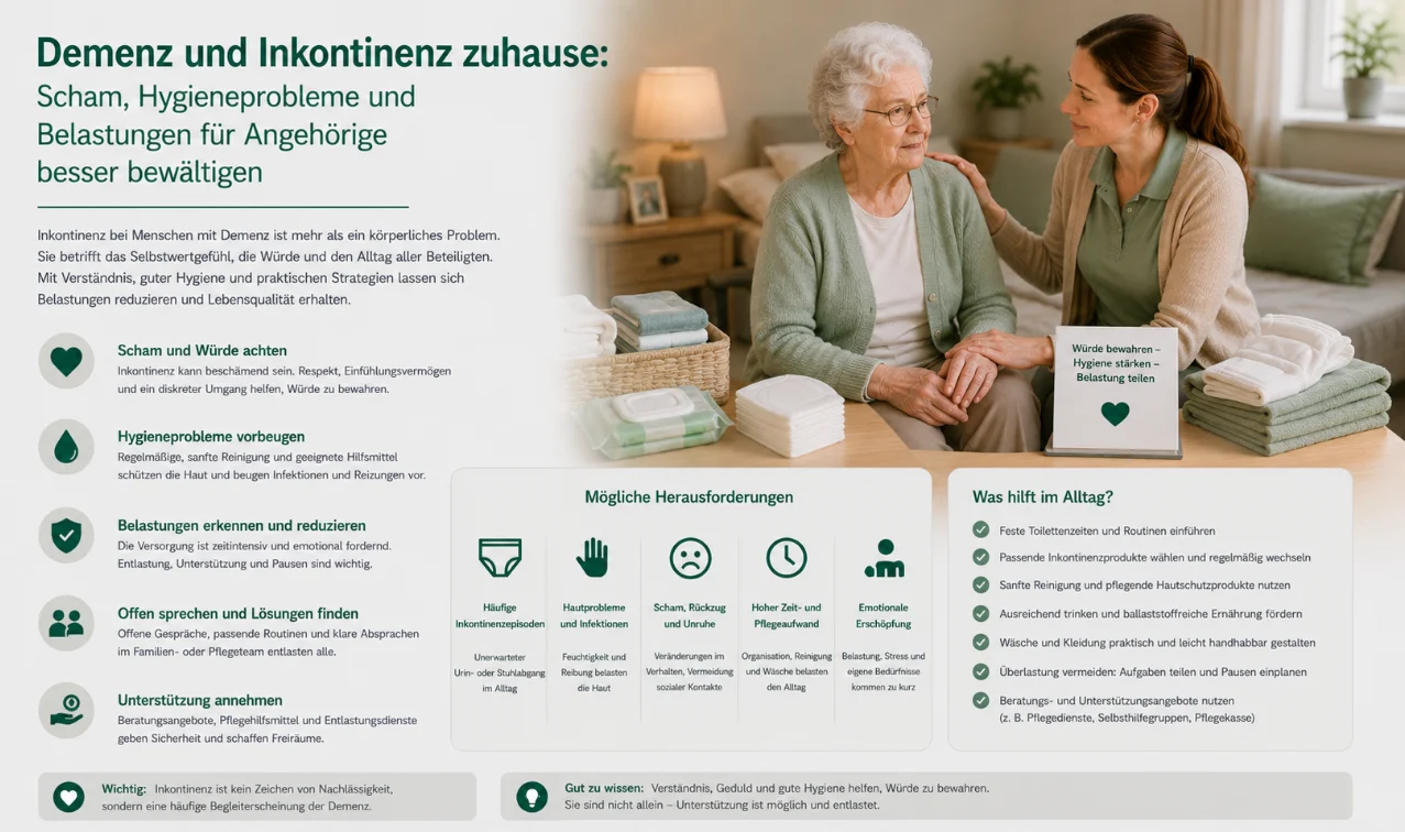 Demenz und Inkontinenz zuhause: Scham, Hygieneprobleme und Belastungen für Angehörige besser bewältigen