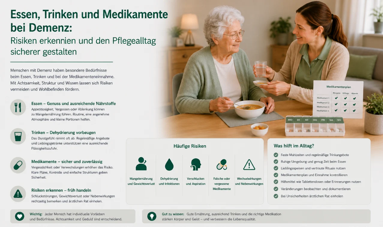 Essen, Trinken und Medikamente bei Demenz: Risiken erkennen und den Pflegealltag sicherer gestalten