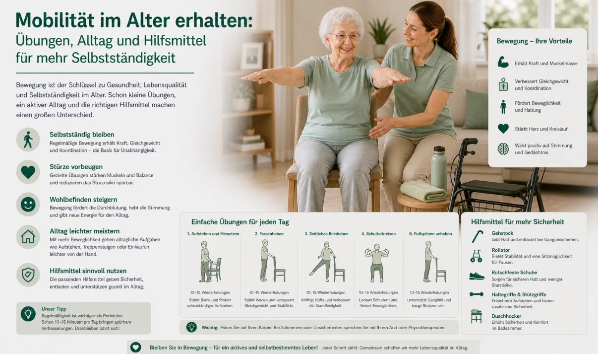 Mobilität im Alter erhalten: Übungen, Alltag und Hilfsmittel für mehr Selbstständigkeit