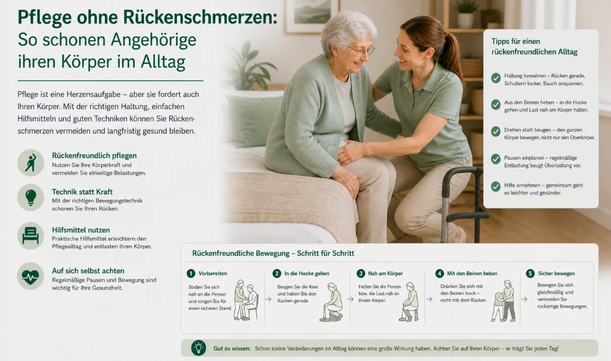 Pflege ohne Rückenschmerzen: So schonen Angehörige ihren Körper im Alltag