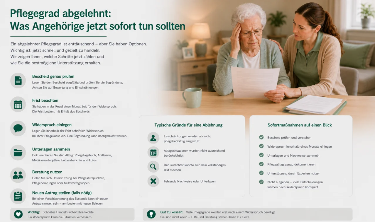 Pflegegrad abgelehnt: Was Angehörige jetzt sofort tun sollten