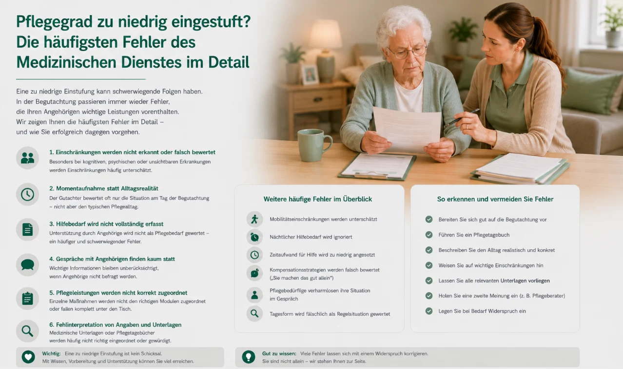 Pflegegrad zu niedrig eingestuft? Die häufigsten Fehler des Medizinischen Dienstes im Detail