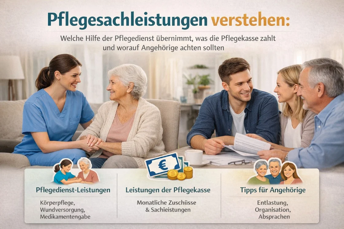 Pflegesachleistungen verstehen: Welche Hilfe der Pflegedienst übernimmt, was die Pflegekasse zahlt und worauf Angehörige achten sollten