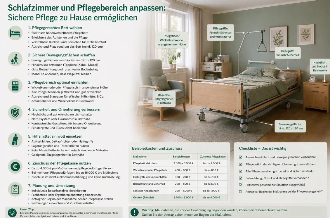 Schlafzimmer und Pflegebereich anpassen: sichere Pflege zu Hause ermöglichen