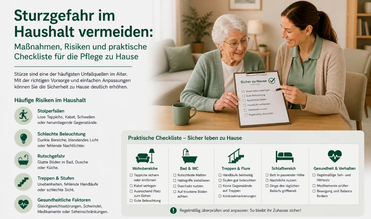 Sturzgefahr im Haushalt vermeiden: Maßnahmen, Risiken und praktische Checkliste für die Pflege zu Hause