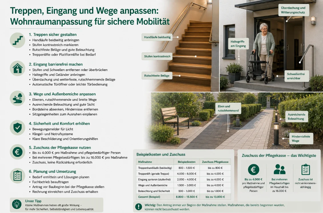Treppen, Eingang und Wege anpassen: Wohnraumanpassung für sichere Mobilität