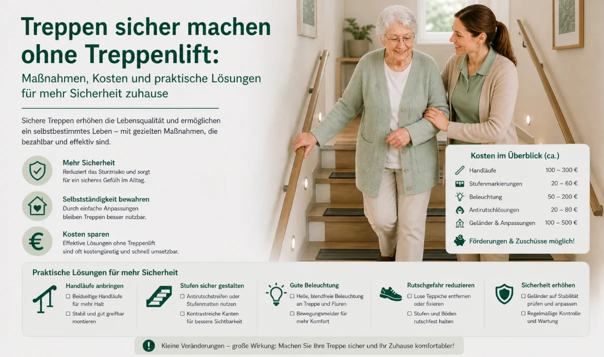 Treppen sicher machen ohne Treppenlift: Maßnahmen, Kosten und praktische Lösungen für mehr Sicherheit zuhause