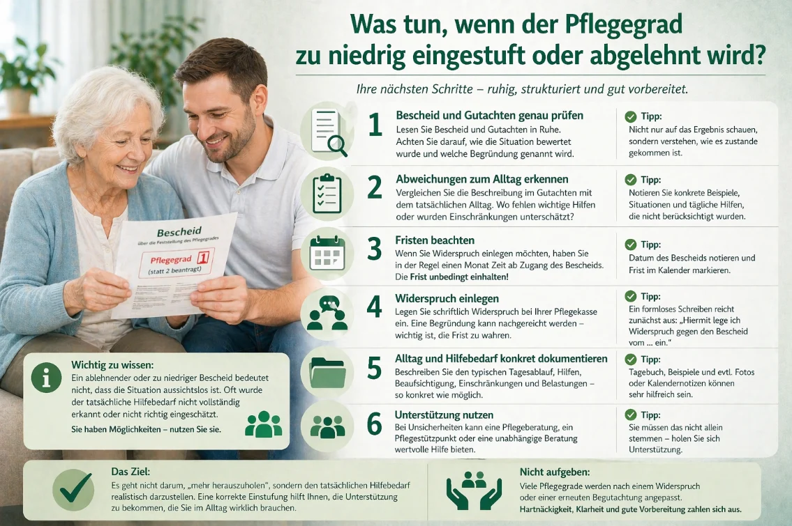 Was tun, wenn der Pflegegrad zu niedrig eingestuft oder abgelehnt wird?