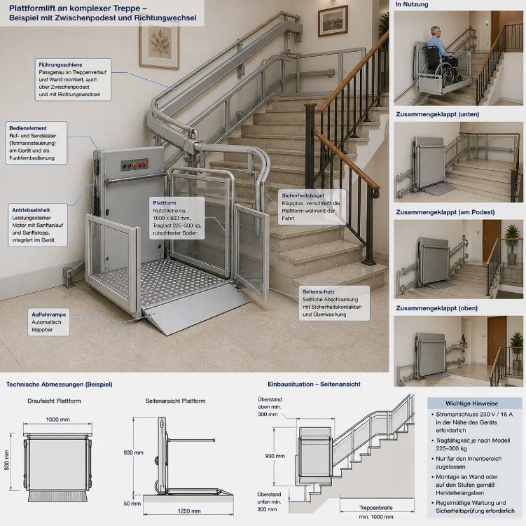 Kurvige Treppe mit höherem Anpassungsbedarf